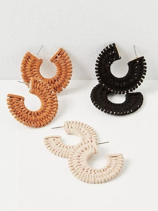 Free People Jewelry - Free People See If I Care Woven Hoop Earrings in Black NWT